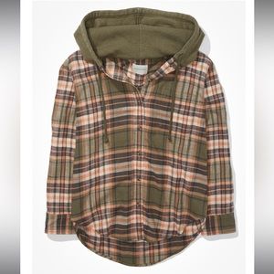 NWOT American Eagle Flannel Hoodie | Green | Pink | size Medium